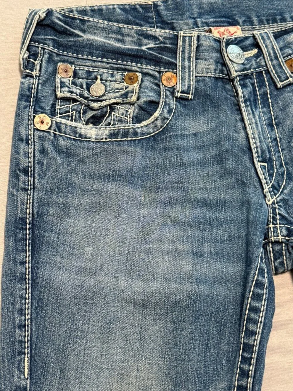 True Religion Mens Distressed Blue Denim Jeans Size 34 Section Joey Big T RN#112